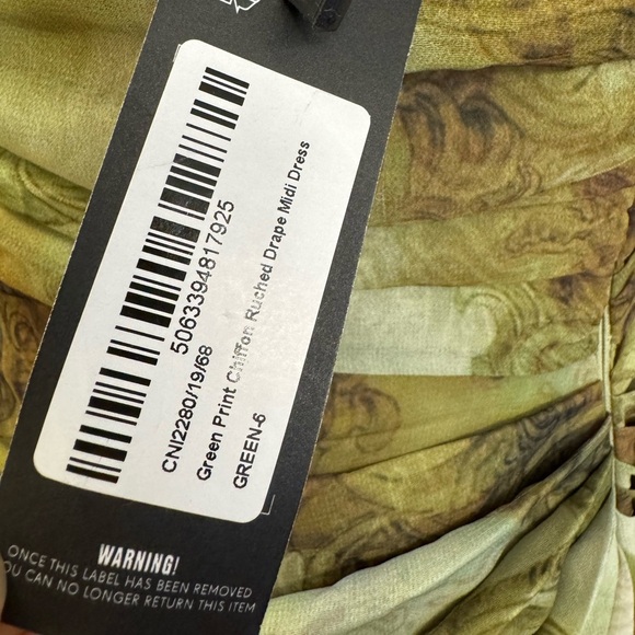 NWT Pretty Little Thing GREEN PRINT CHIFFON RUCHED DRAPE MIDI DRESS 2 - Picture 8 of 10